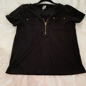 Adorable black shirt with gold zip detail